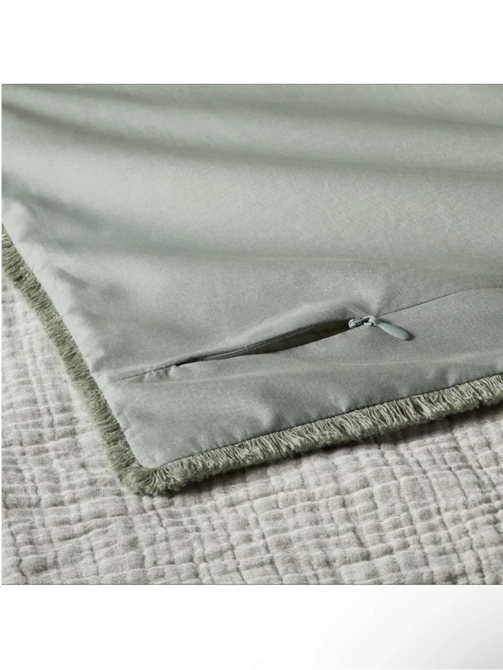 NWT Full/Queen Textured Chambray Cotton Comforter & Sham Set Sage Green Casaluna